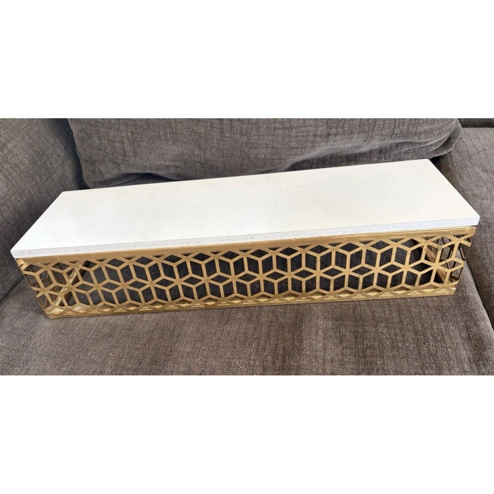 Floating Wall Shelf White Decorative Gold Cut Out Shabby Modern 18”L 4” Solid - Picture 2 of 16